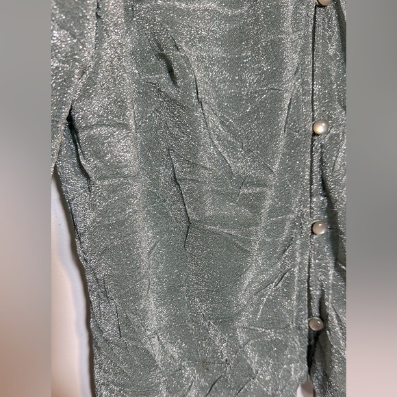 EUC Elegant Andrea Polizzi Silver Shimmering Long Sleeve Button Down Top Size M - Picture 4 of 7